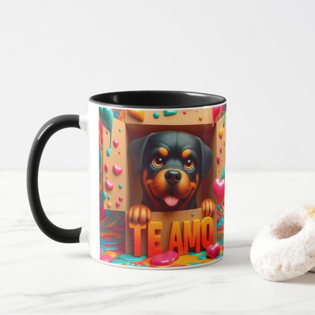 Modern Cute Dog Te Amo Valentines Day  Mugg (Med munk)
