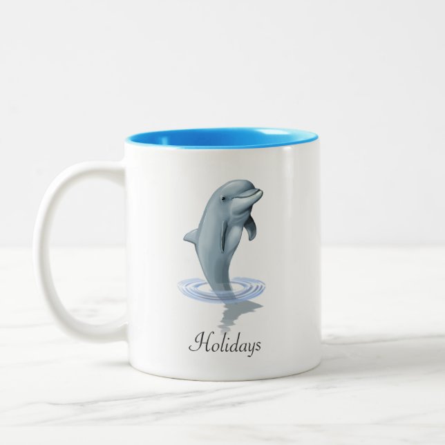 Modern Cute Dolphin, Script and Monogram Två-Tonad Mugg (Vänster)