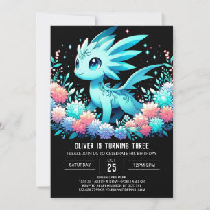 Modern Cute Dragon Birthday Inbjudningar