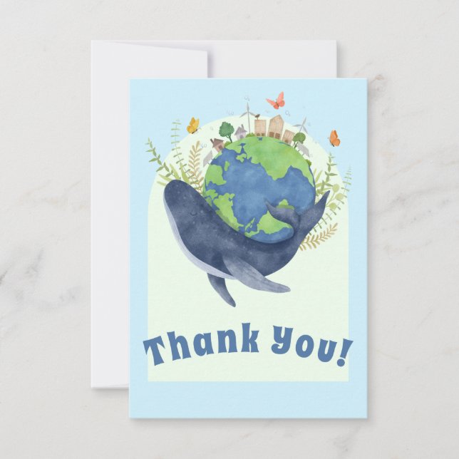 Modern Cute Earth Day Blue Whale Tack Kort (Framsida)