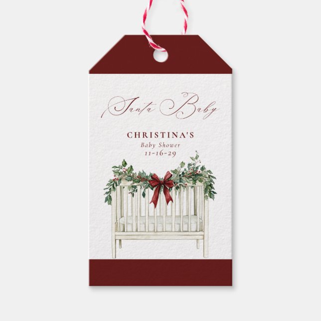 Modern Cute Elegant Santa Baby Baby Shower  Presentetikett (Framsidan)