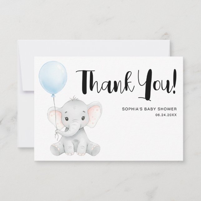 Modern Cute Elephant Baby Shower Tack Kort (Framsida)