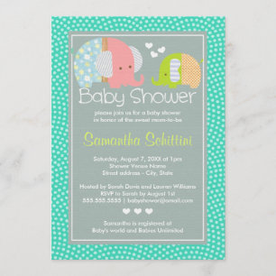 Modern Cute Elephant Mamma och Pojke Shower Inbjudningar