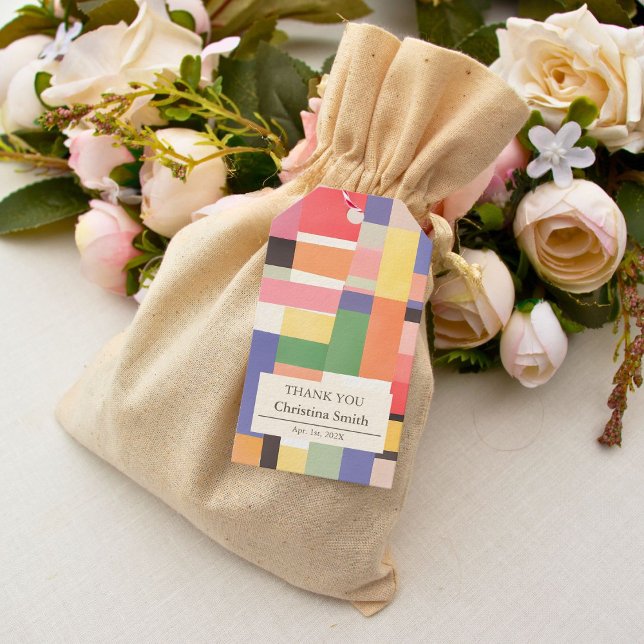Modern Cute Färg Block Pension Party Tack Presentetikett (Modern Cute Color Block Retirement Party Thank You Gift Tags)