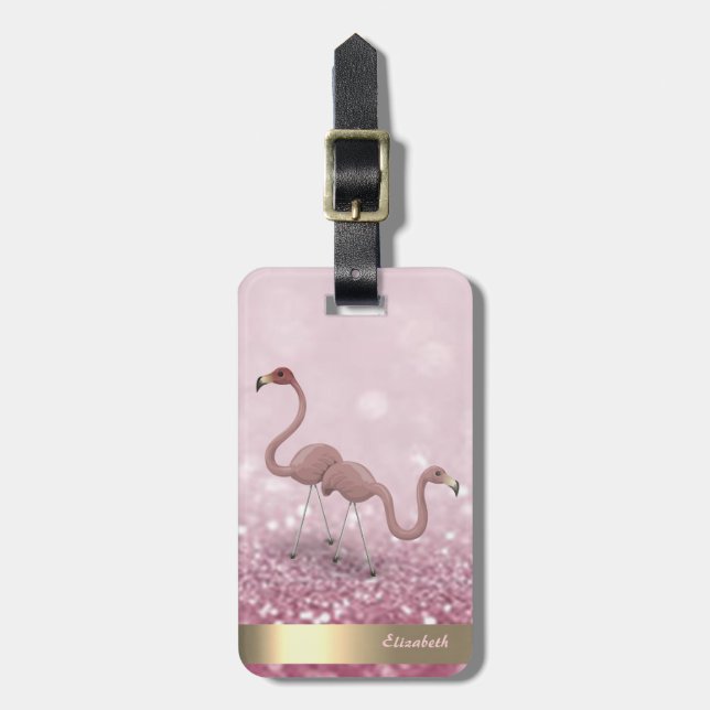 Modern Cute Flamingos Glitter Bokeh - Personlig Bagagebricka (Vertikal Framsida)