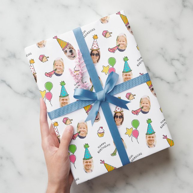 Modern Cute Funny Birthday Hats Photo Presentpapper (Skapare uppladdad)