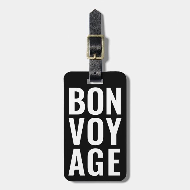Modern Cute Funny Bold bon voyage Black and White Bagagebricka (Vertikal Framsida)