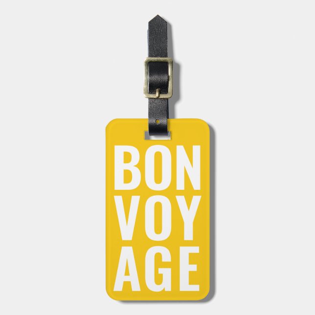 Modern Cute Funny Bold bon voyage Bright Gult Bagagebricka (Vertikal Framsida)