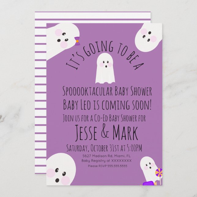 Modern Cute Ghost Ghoul Baby Shower Inbjudningar (Fram/baksida)