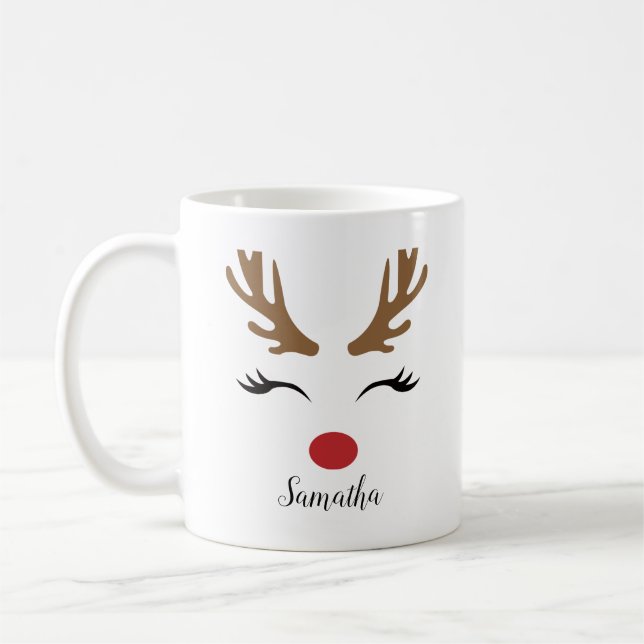 Modern Cute God jul Reindeer Ansikte Kaffemugg (Vänster)