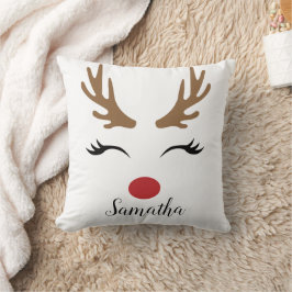 Modern Cute God jul Reindeer Ansikte Kudde