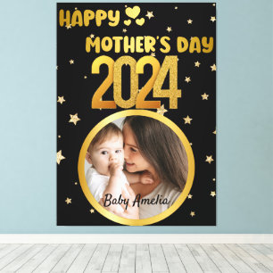 Modern Cute Golden Lycklig Mors dag Photo Black Canvastryck