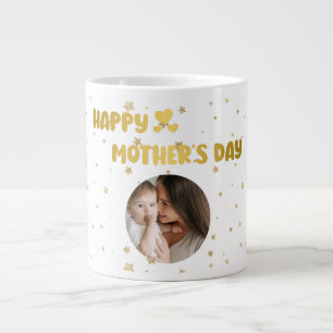 Modern Cute Golden Lycklig Mors dag Photo Black Jumbo Mugg