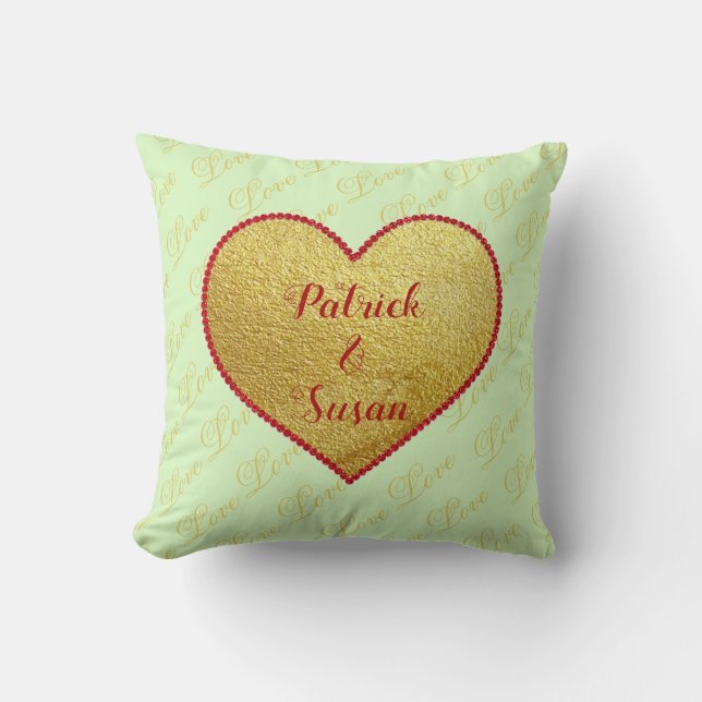 Modern Cute Grönt Red Heart Kärlek Valentines day Kudde (Framsida)