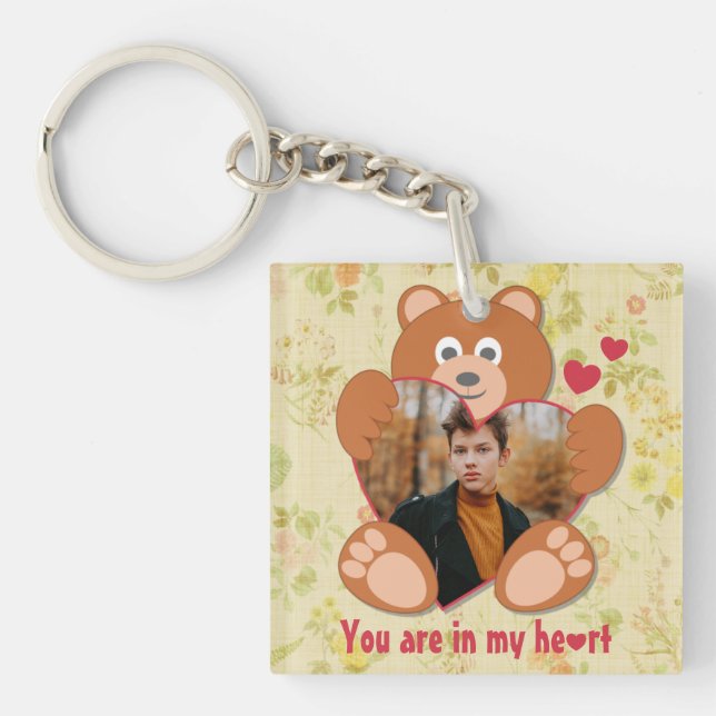 Modern Cute Gult Nalle Heart Photo Ram (Framsidan)