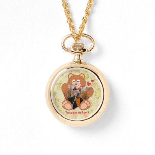 Modern Cute Gult Nalle Heart Photo Ram Armbandsur