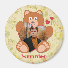 Modern Cute Gult Nalle Heart Photo Ram Magnet