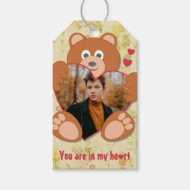 Modern Cute Gult Nalle Heart Photo Ram Presentetikett