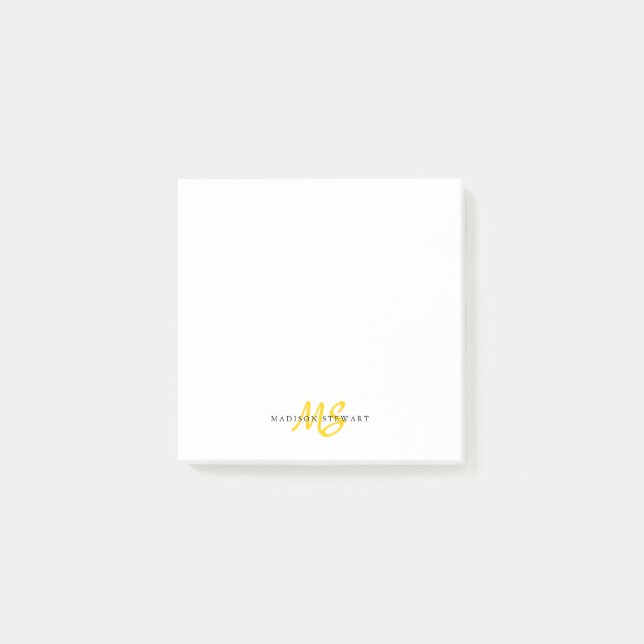 Modern Cute Gult Push Script 2 Monogram Post-it Block (Framsida)