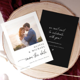 Modern Cute Handwriting Black and White Wedding Spara Datumet