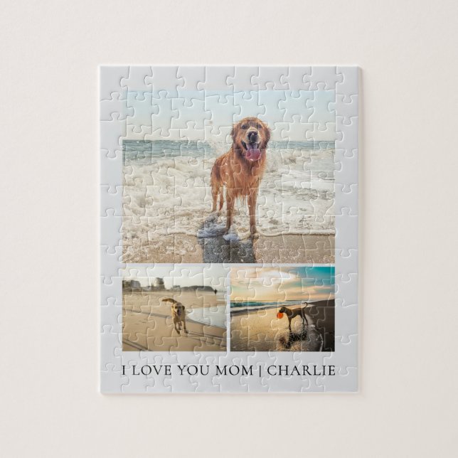Modern Cute I Love You Mom Dogs Pet Photo Collage Pussel (Vertikal)