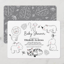Modern Cute Jungle Safari Animals Baby Shower