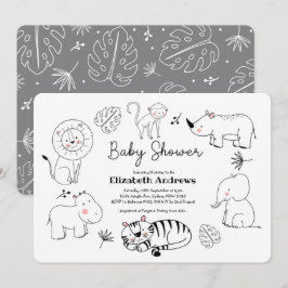 Modern Cute Jungle Safari Animals Baby Shower Inbjudningar