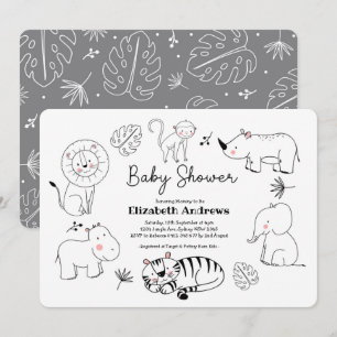 Modern Cute Jungle Safari Animals Baby Shower Inbjudningar