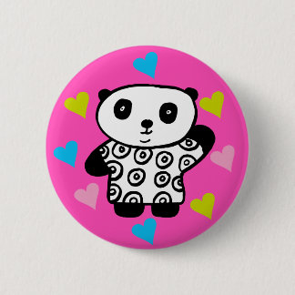 Modern Cute Kawaii Panda Bear Rosa Kärlek Hearts Knapp