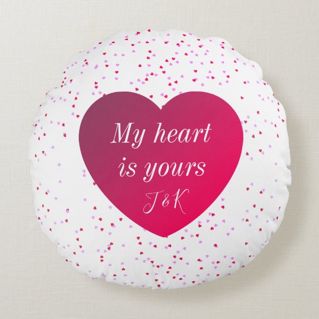 Modern Cute Keepsak Red Heart Valentines day Rund Kudde (Framsidan)