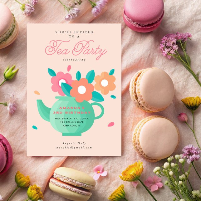 Modern Cute Kids Blommigt Tea Party födelsedagen Inbjudningar (Skapare uppladdad)