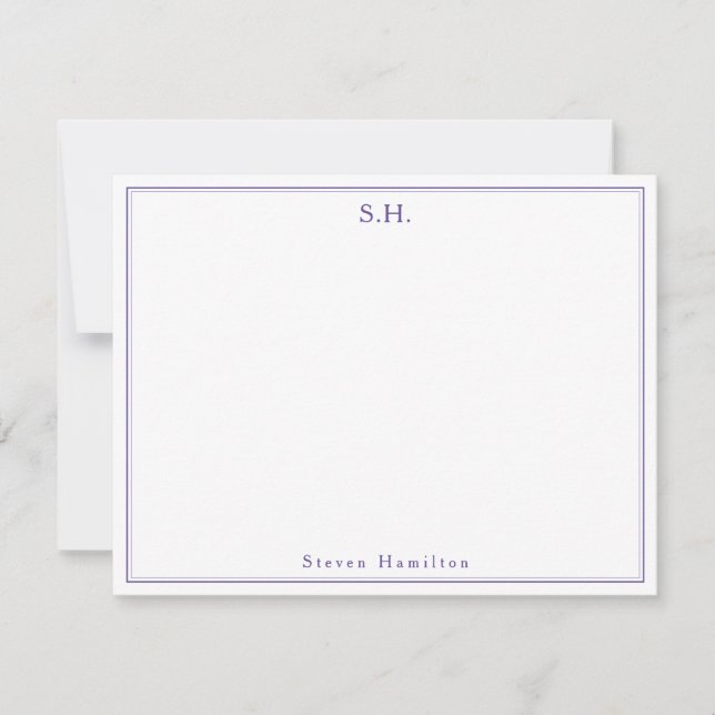 Modern Cute Lila Violet Monogram Namn minimalist Anteckningskort (Framsida)