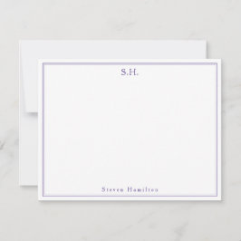 Modern Cute Lila Violet Monogram Namn minimalist Anteckningskort