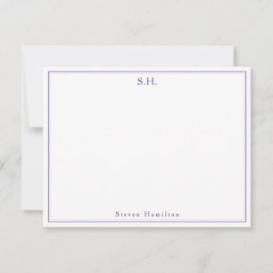 Modern Cute Lila Violet Monogram Namn minimalist Anteckningskort