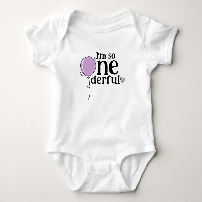 Modern Cute Lilac Ballon Onederful Birthday T Shirt (Framsida)