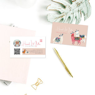 Modern Cute Llamas Foto QR-kod Visitkort