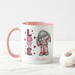 Modern Cute Love Bunny Valentines Day Name Mugg