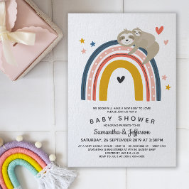 Modern Cute Mamma Sloth Rainbow Baby Shower Inbjudningar