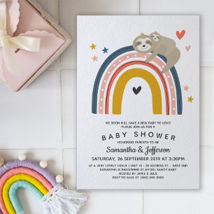 Modern Cute Mamma Sloth Rainbow Baby Shower Inbjudningar