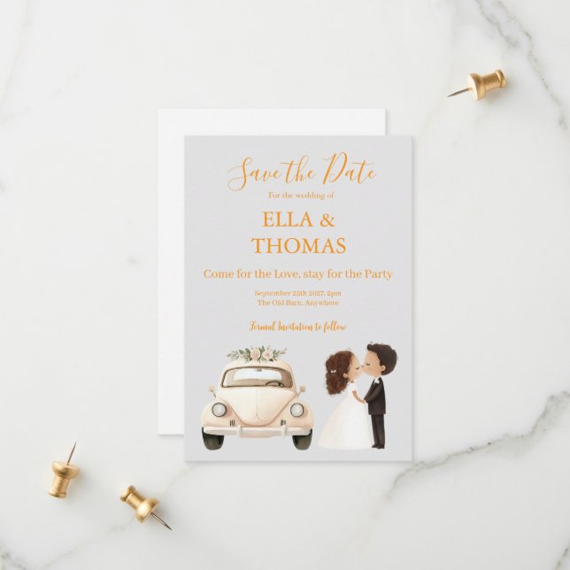 Modern Cute Marigold Text  Spara Datumet (Fram/Back In Situ)