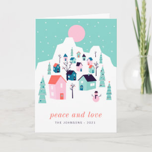 Modern Cute Nordic Winter Snö Mountain Ville Kort