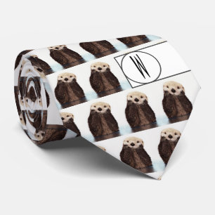 Modern Cute Otter Mönster Monogrammad roligt Slips