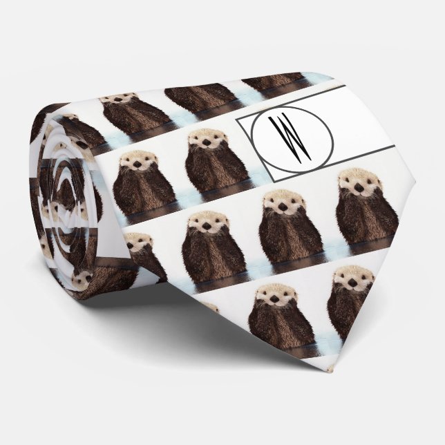 Modern Cute Otter Mönster Monogrammed roligt Slips (Rullad)