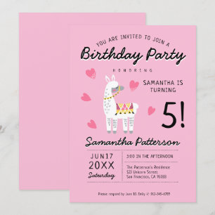 Modern Cute Party Llama-födelsedag Inbjudningar