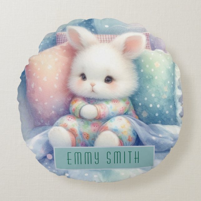 Modern Cute Pastel Bunny Rund Kudde (Framsidan)