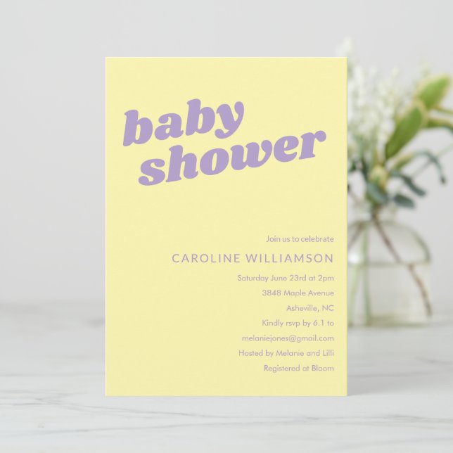 Modern Cute Pastel Yellow Retro Baby Shower  Inbjudningar (Stående Fram)