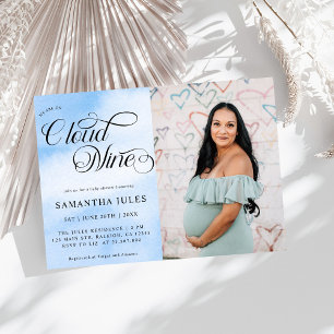 Modern Cute Photo Blue Cloud Nine Baby Shower Inbjudningar