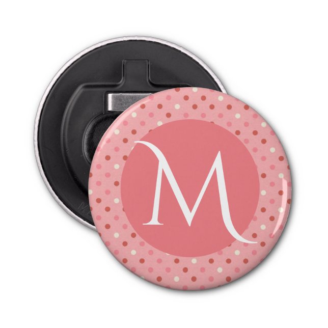 Modern Cute Pink Dotty Monogram Flasköppnare (Framsidan)