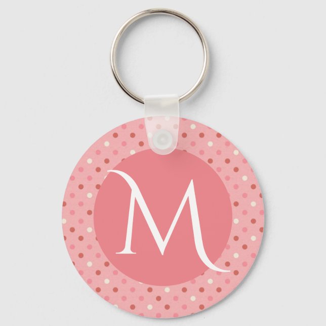 Modern Cute Pink Dotty Monogram Nyckelring (Framsida)