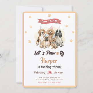 Modern Cute Puppy Dog Pet Birthday Party Inbjudningar